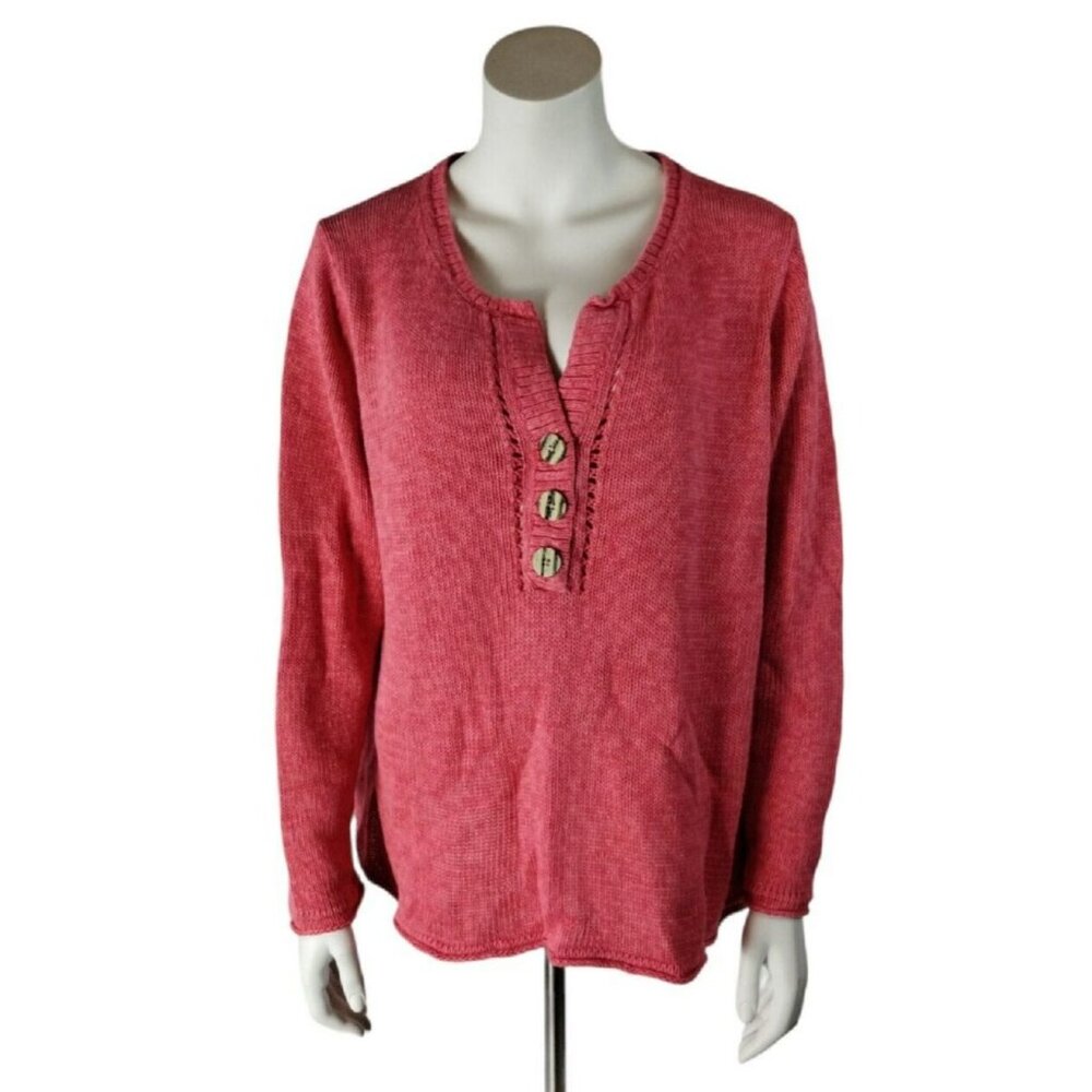 Eddie Bauer Misses XL Pink Knit Long Sleeve Button Front Pullover Sweater